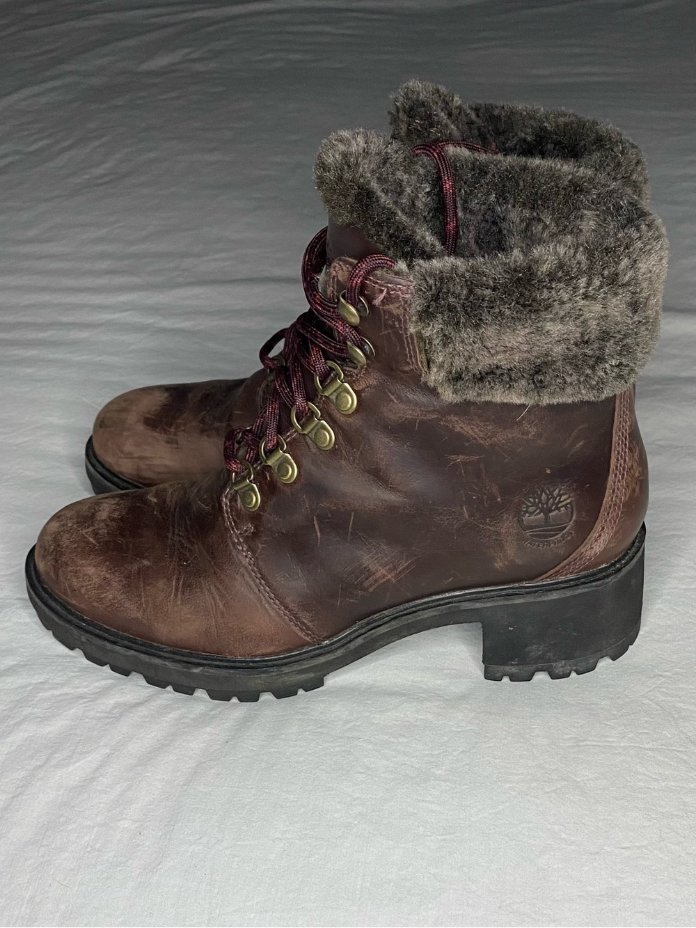 Timberland Brown Kinsley Waterproof Mid Hiker Boot A23H2 Faux Fur Wmns Size 8.5